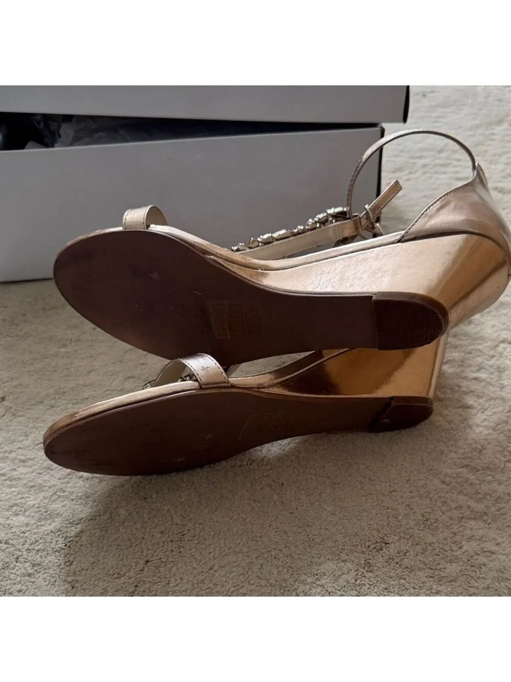 David’s Bridal Mina Rose Gold Elegant Women's wedge Sandals w/Crystals Detail